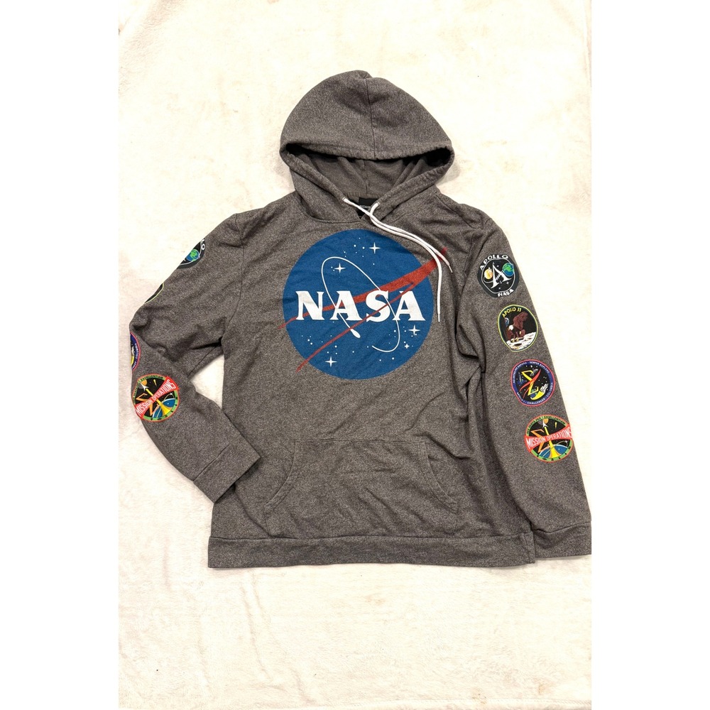 Buzz Aldrin NASA Mission Patch Hoodie Mens 2XL Gray Apollo Space Pullover